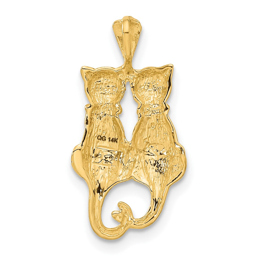 14K Gold Sitting Cats Satin and Polished Necklace Pendant - Charlie & Co. Jewelry