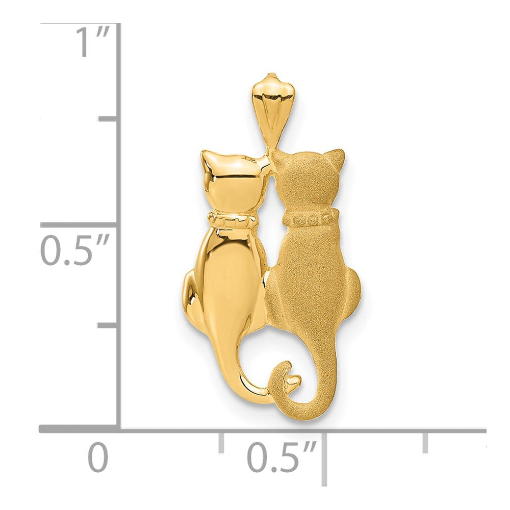 14K Gold Sitting Cats Satin and Polished Necklace Pendant - Charlie & Co. Jewelry