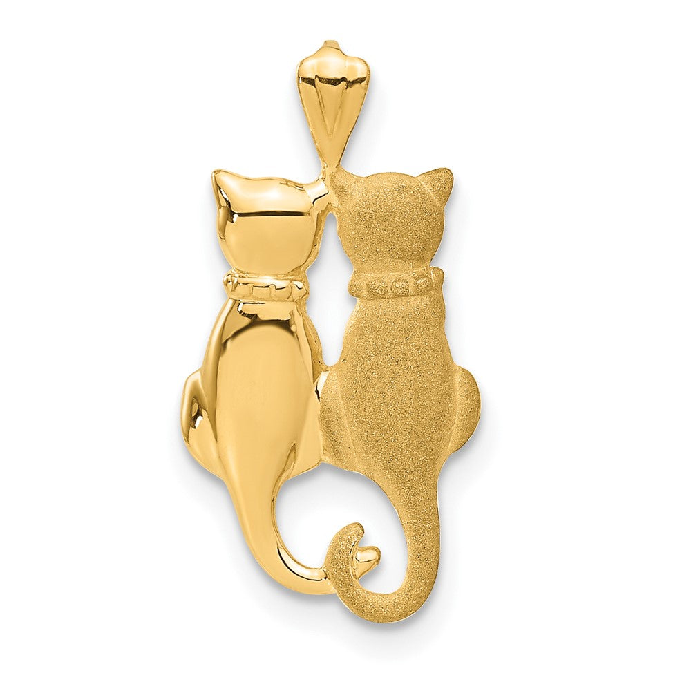 14K Gold Sitting Cats Satin and Polished Necklace Pendant - Charlie & Co. Jewelry