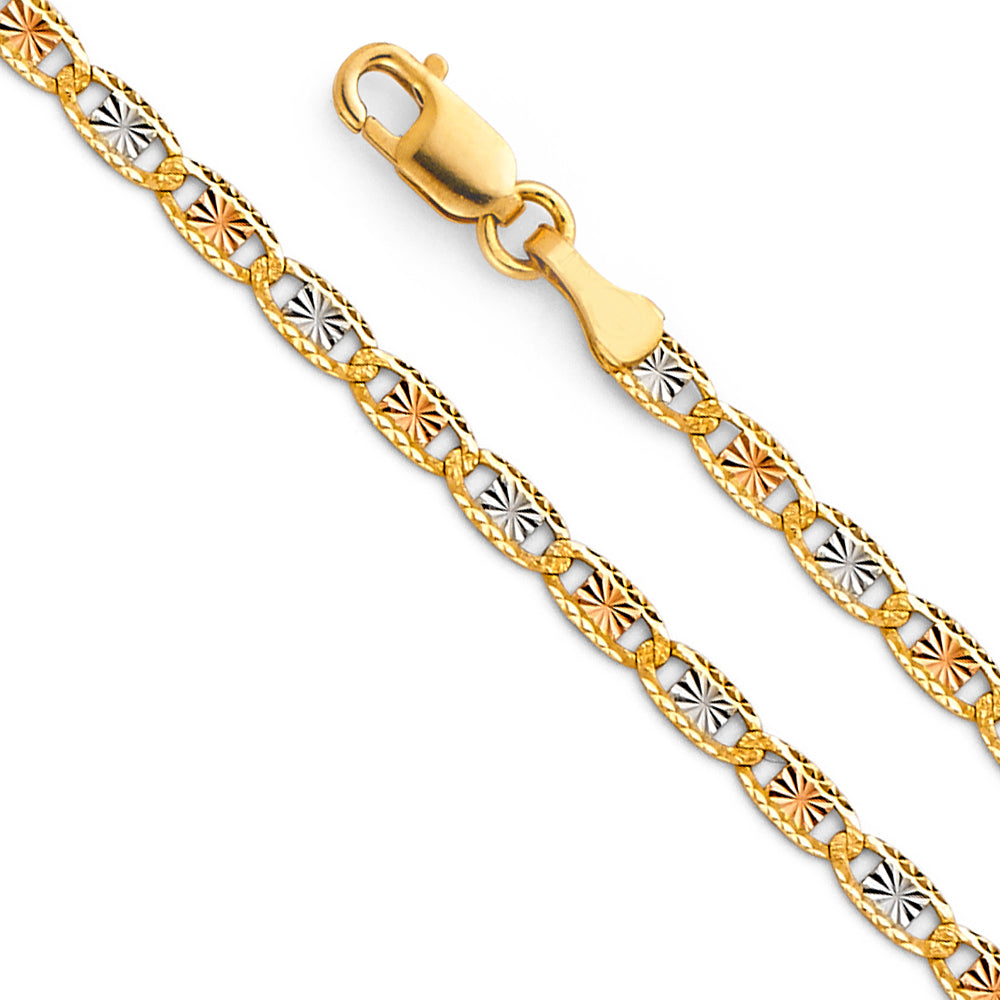 14k Gold 2.6mm Three-Tone Rail Diamond-Cut Valentino Chain - Model CH-0113