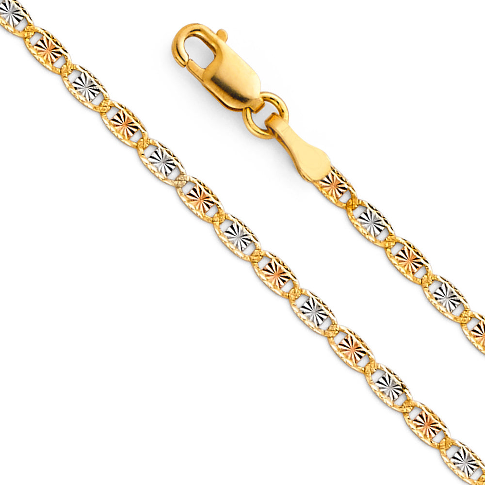 14k Gold 2.0mm Three-Tone Rail Diamond-Cut Valentino Chain - Model CH-0114