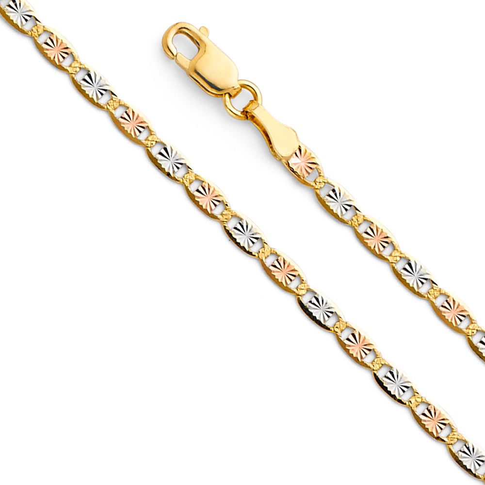 14k Gold 2.1mm Three-Tone Starburst Diamond-Cut Valentino Chain - Model CH-0115