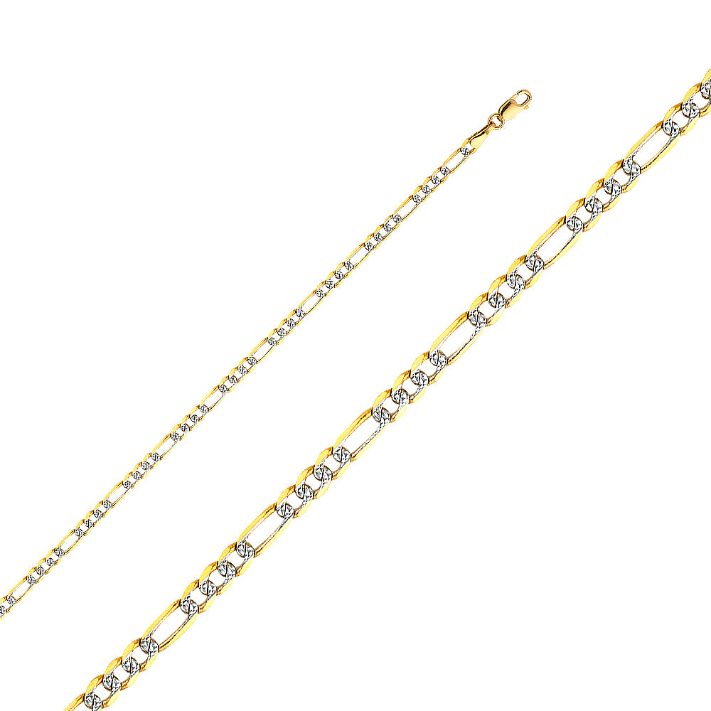14k Gold 3.1mm Two-Tone Lightweight Figaro Bracelet 7 Inch - Model CH-0121