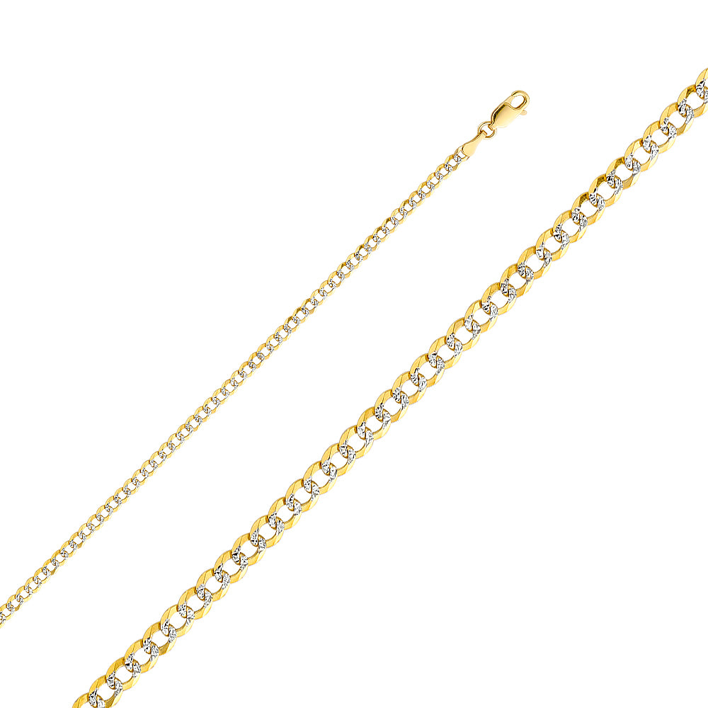 14k Gold 3.2mm Two-Tone Concave Curb Bracelet 7 Inch - Model CH-0128