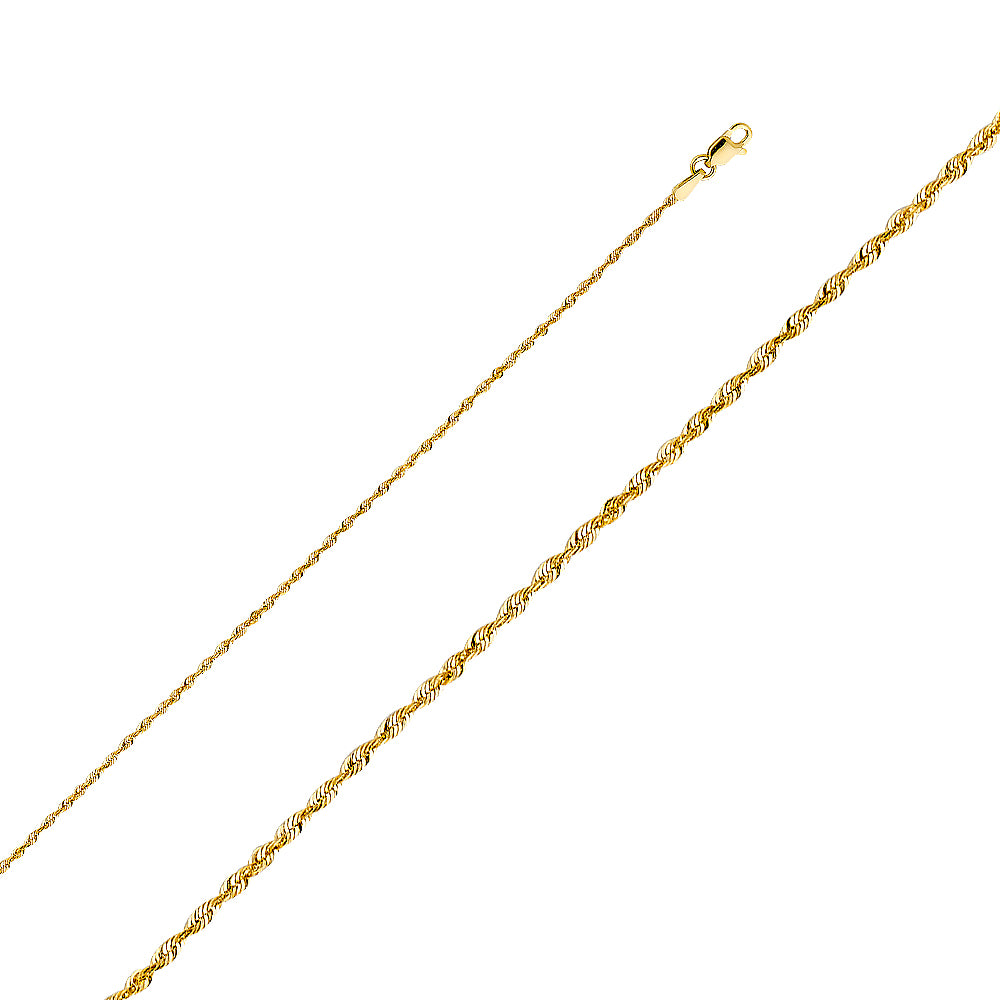 14k Gold 1.5mm Solid Lightweight Diamond-Cut Rope Chain - Model CH-0140