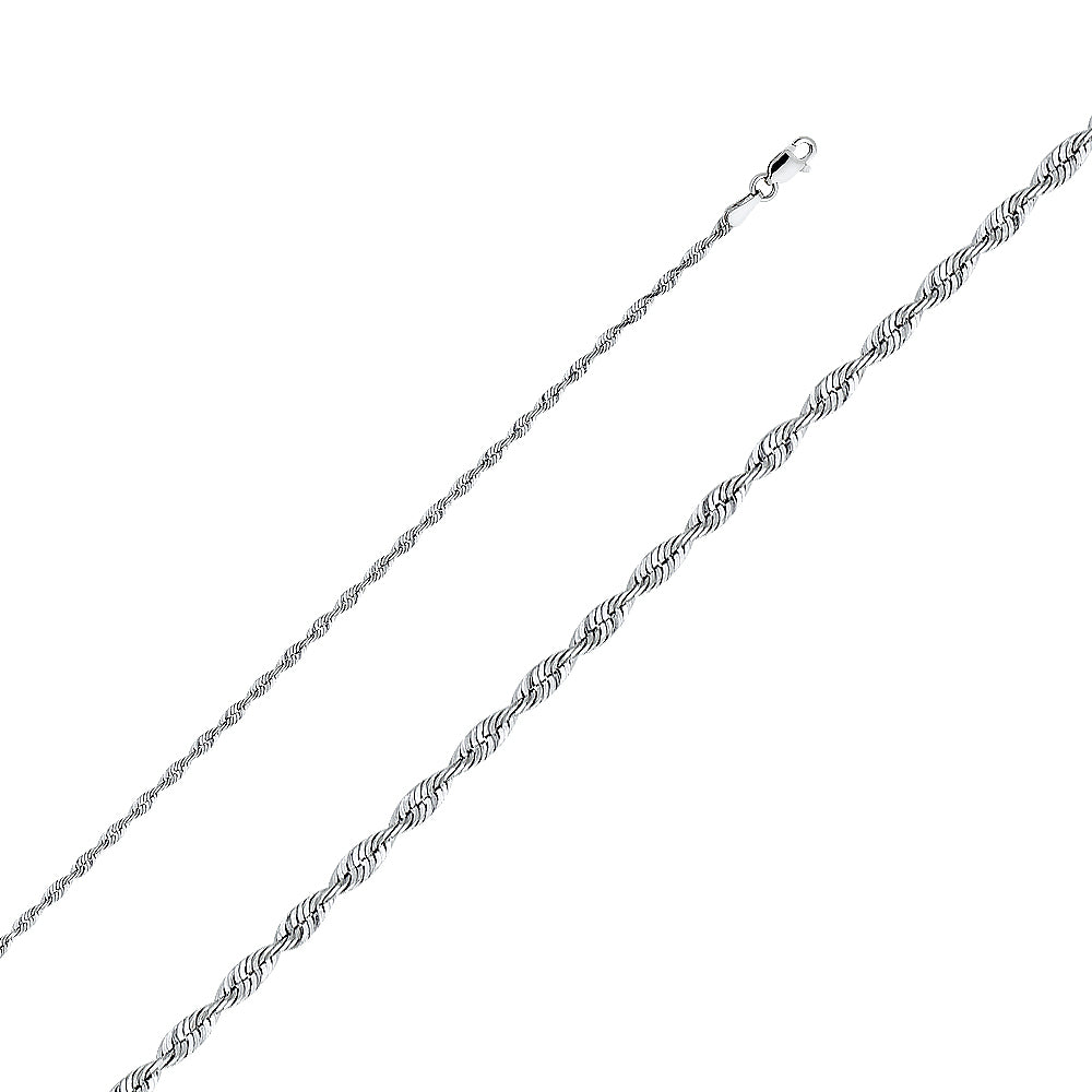 14k White Gold 2.3mm Solid Lightweight Diamond-Cut Rope Chain - Model CH-0142