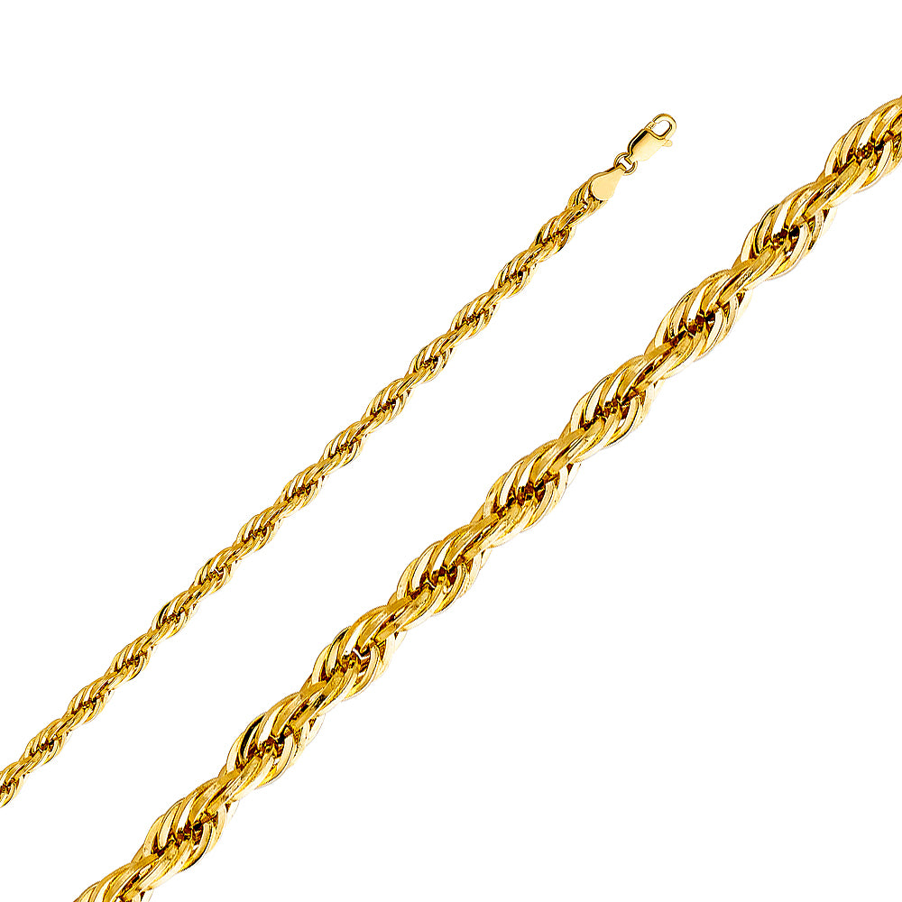 14k Gold 5mm Hollow Diamond-Cut Rope Chain - Model CH-0146