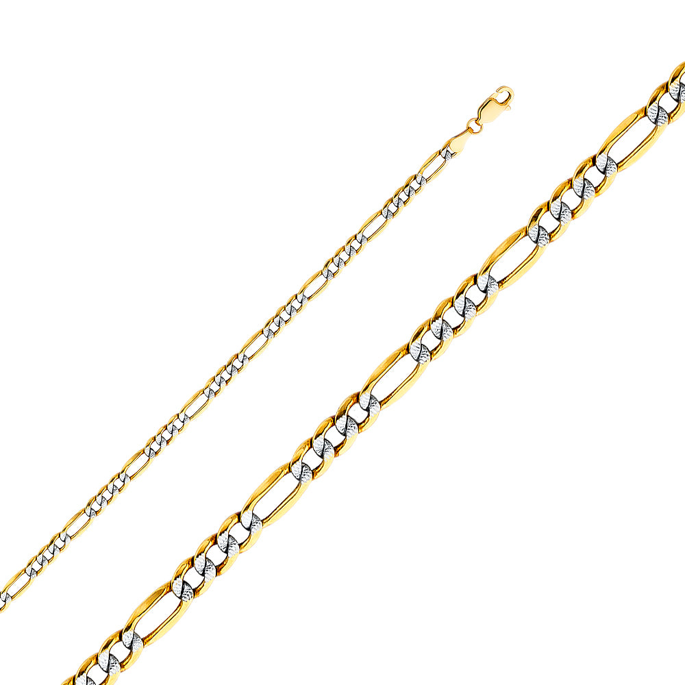 14k Gold 3.9mm Two-Tone Hollow Figaro Bracelet 7.5 Inch - Model CH-0160