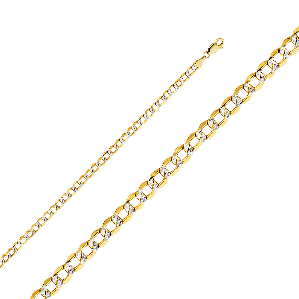 14k Gold 4.2mm Two-Tone Hollow Curb Bracelet 7.5 Inch - Model CH-0169