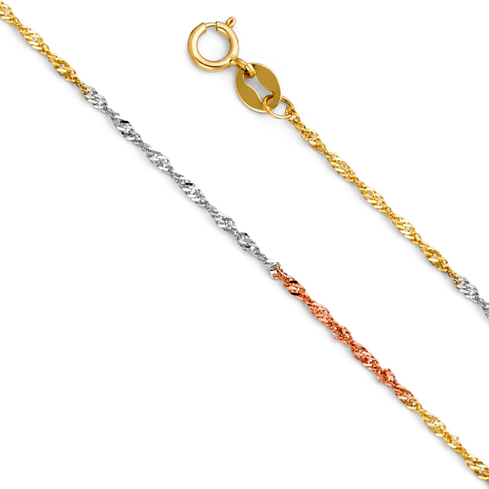 14k Gold Three-Tone 1.1mm Singapore Chain - Model CH-0214