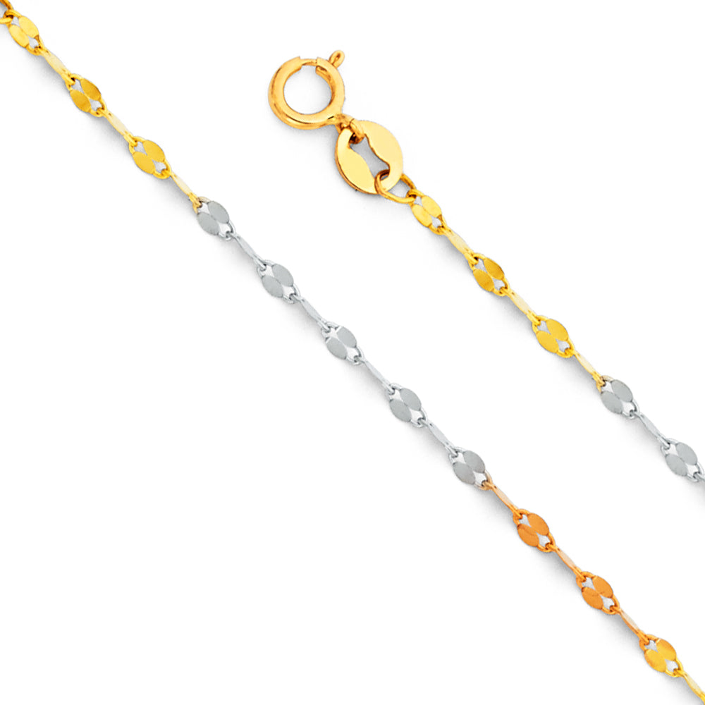 14k Gold 1.7mm Three-Tone Plated Twist Mirror Chain - Model CH-0246