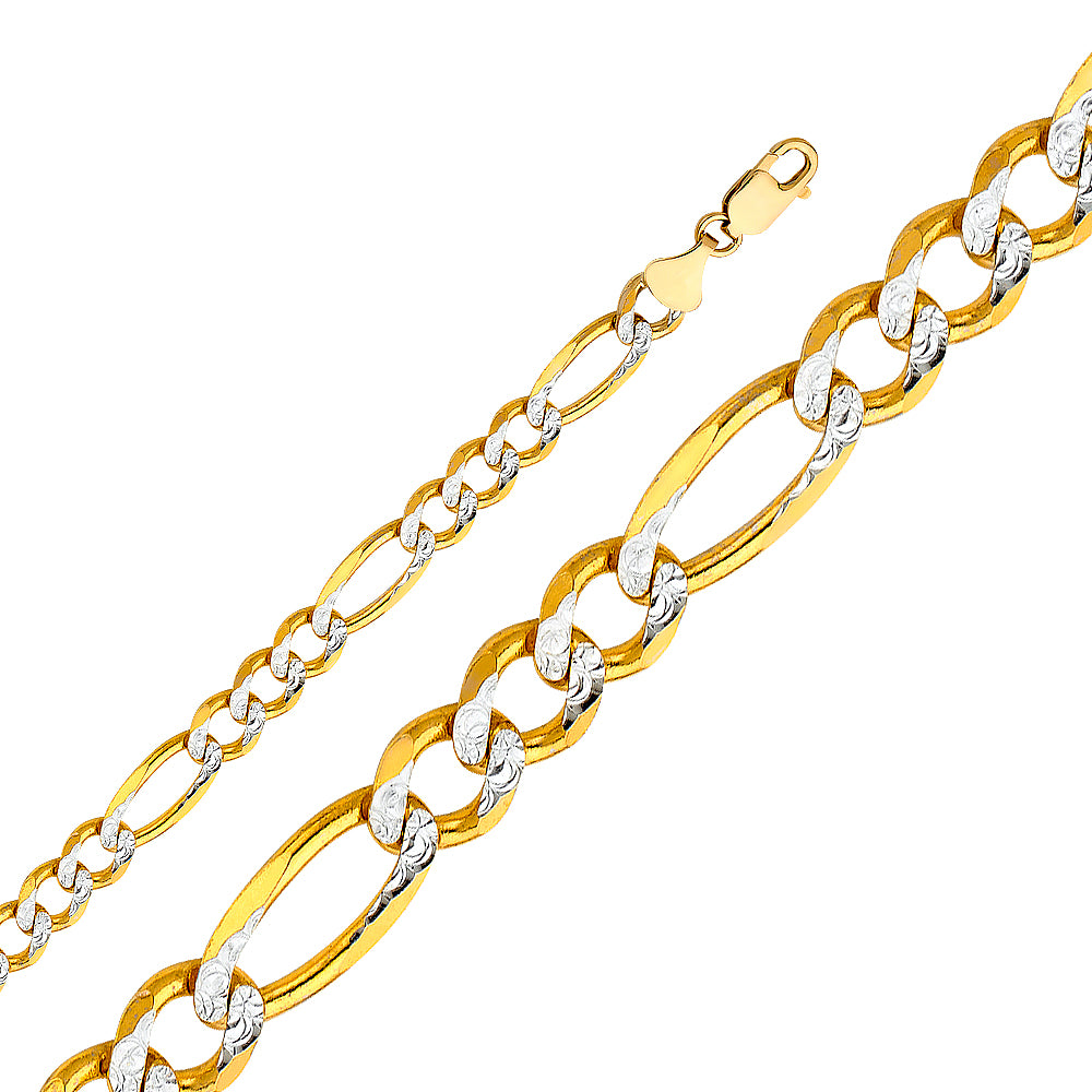 14k Gold 8.6mm Two-Tone Figaro Bracelet 8.5 Inch - Model CH-0299