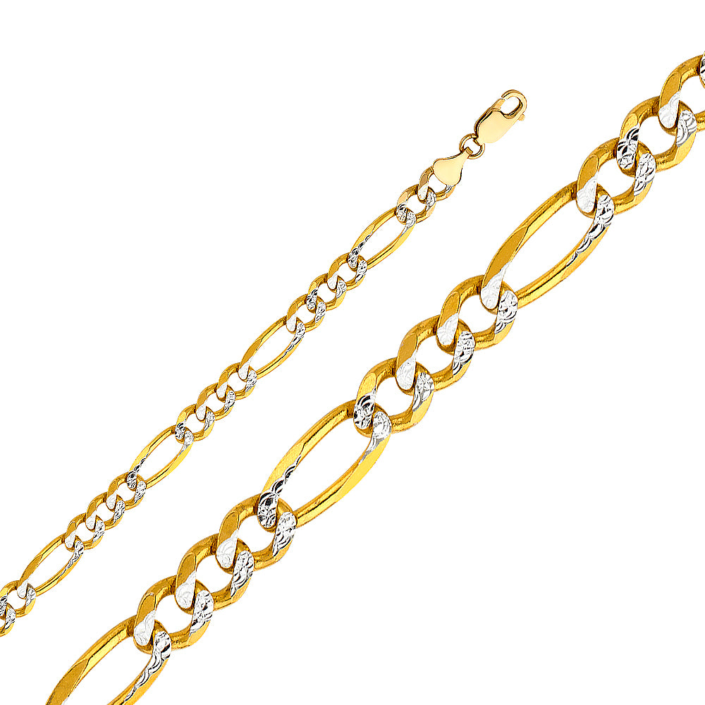 14k Gold 6.9mm Two-Tone Figaro Chain - Model CH-0300