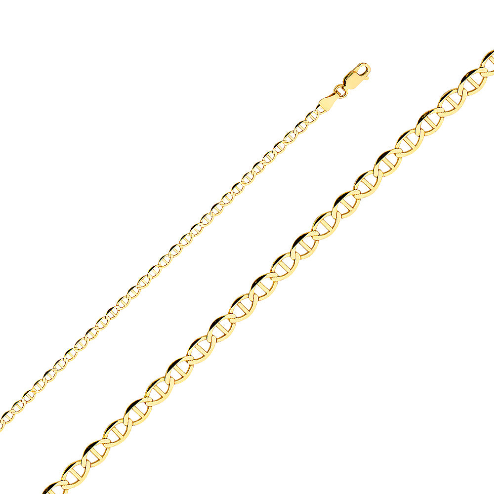 14k Gold 3.4mm Lightweight Flat Mariner 7 Inch Bracelet - Model CH-0332