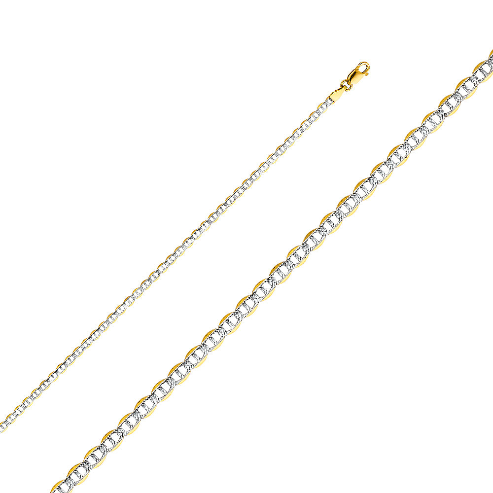14k Gold 2.7mm Lightweight Two-Tone Flat Mariner Chain - Model CH-0340