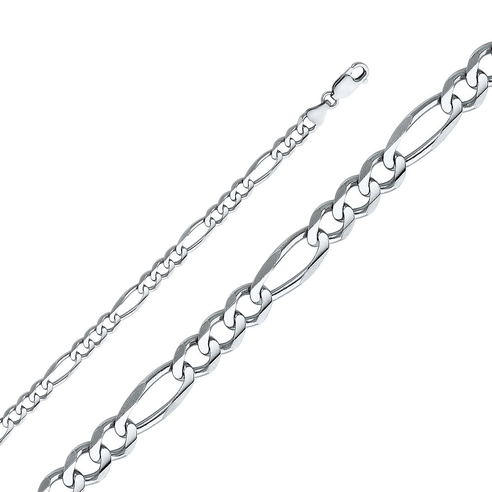 14k 6mm White Gold Concave Figaro Chain - Model CH-0341