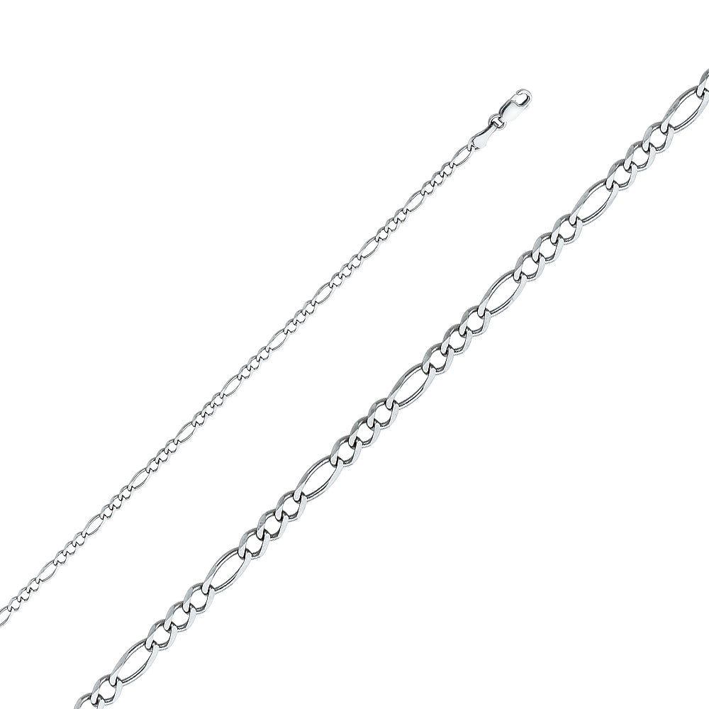 14k 2.7mm White Gold Concave Figaro 7 Inch Bracelet - Model CH-0345