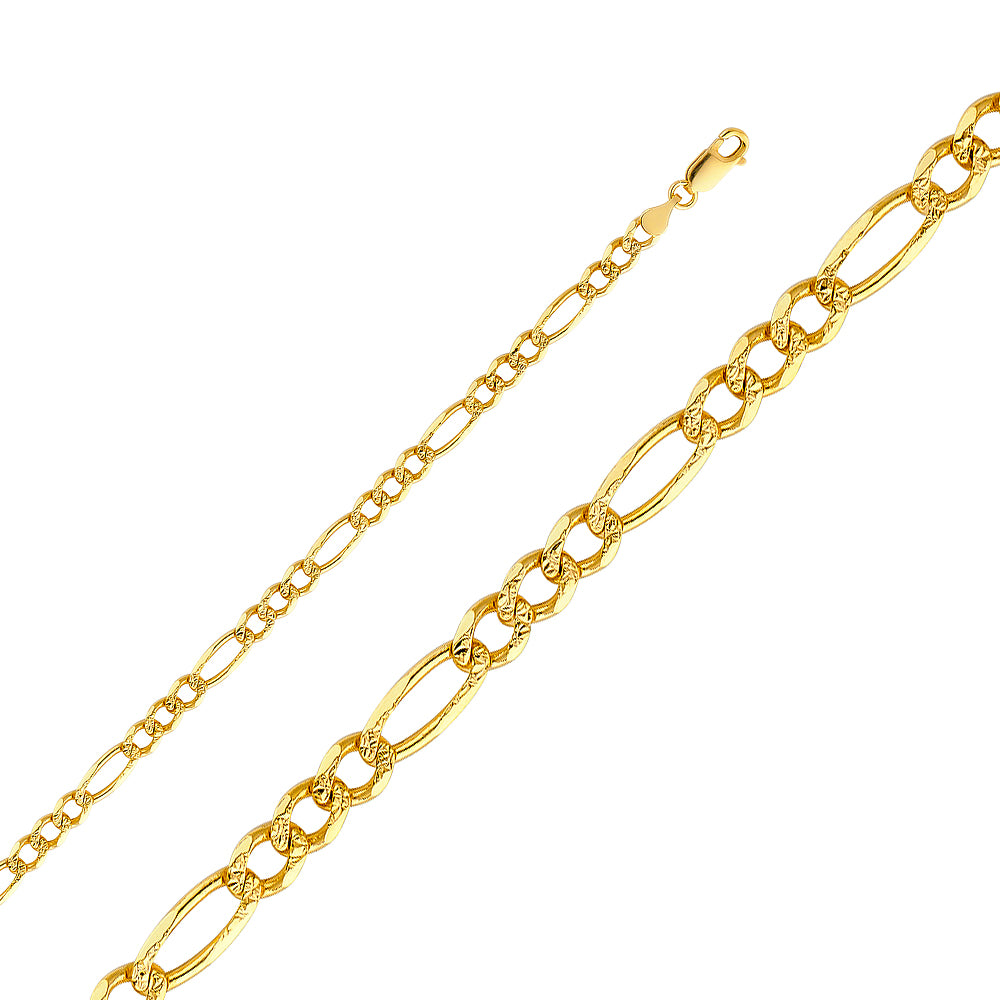 14k Gold 4.7mm Figaro 7.5 Inch Bracelet - Model CH-0352