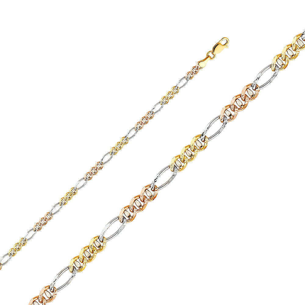 14k Gold 3.1mm Three-Tone Concave Ficonucci Chain - Model CH-0365