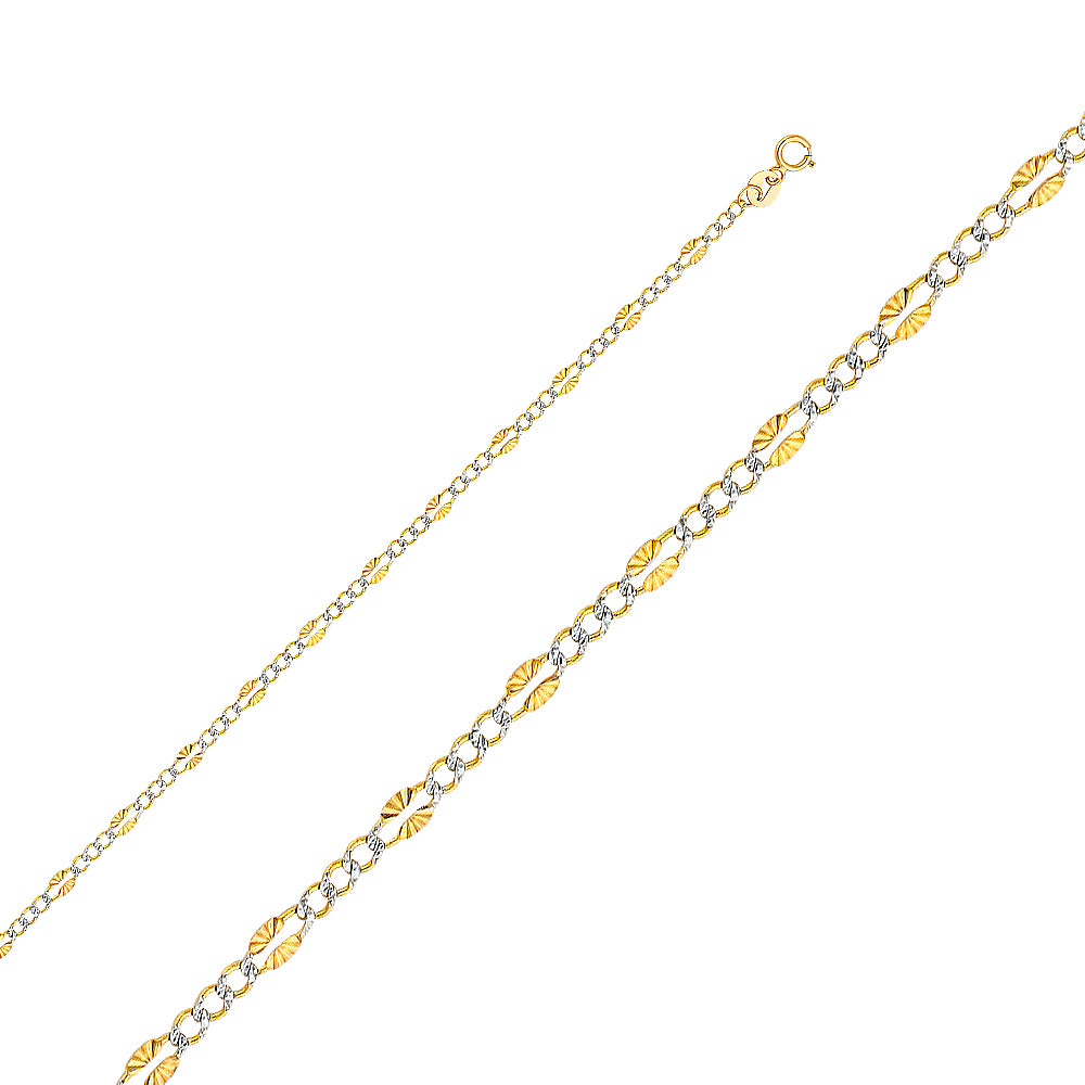 14k Gold 3.2mm Two-Tone Stamp Figaro Diamond-Cut Chain - Model CH-0370