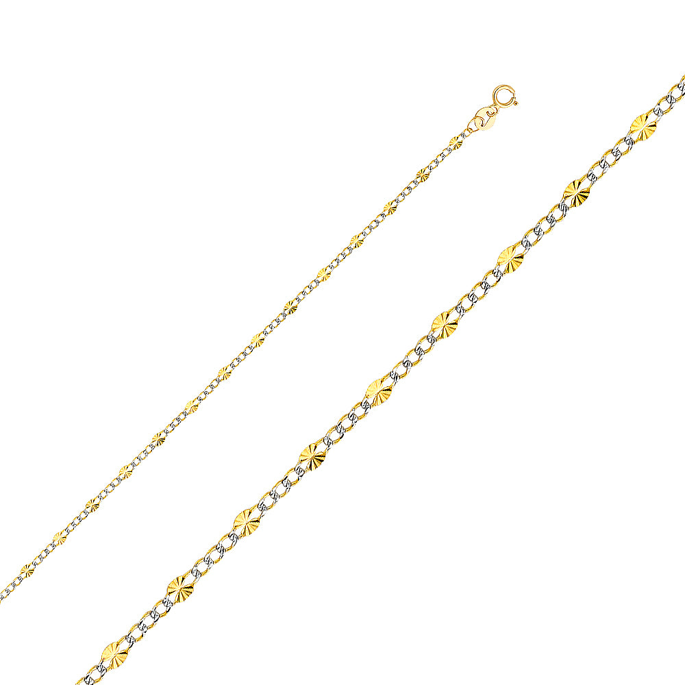 14k Gold 2.5mm Two-Tone Stamp Figaro Diamond-Cut Chain - Model CH-0371