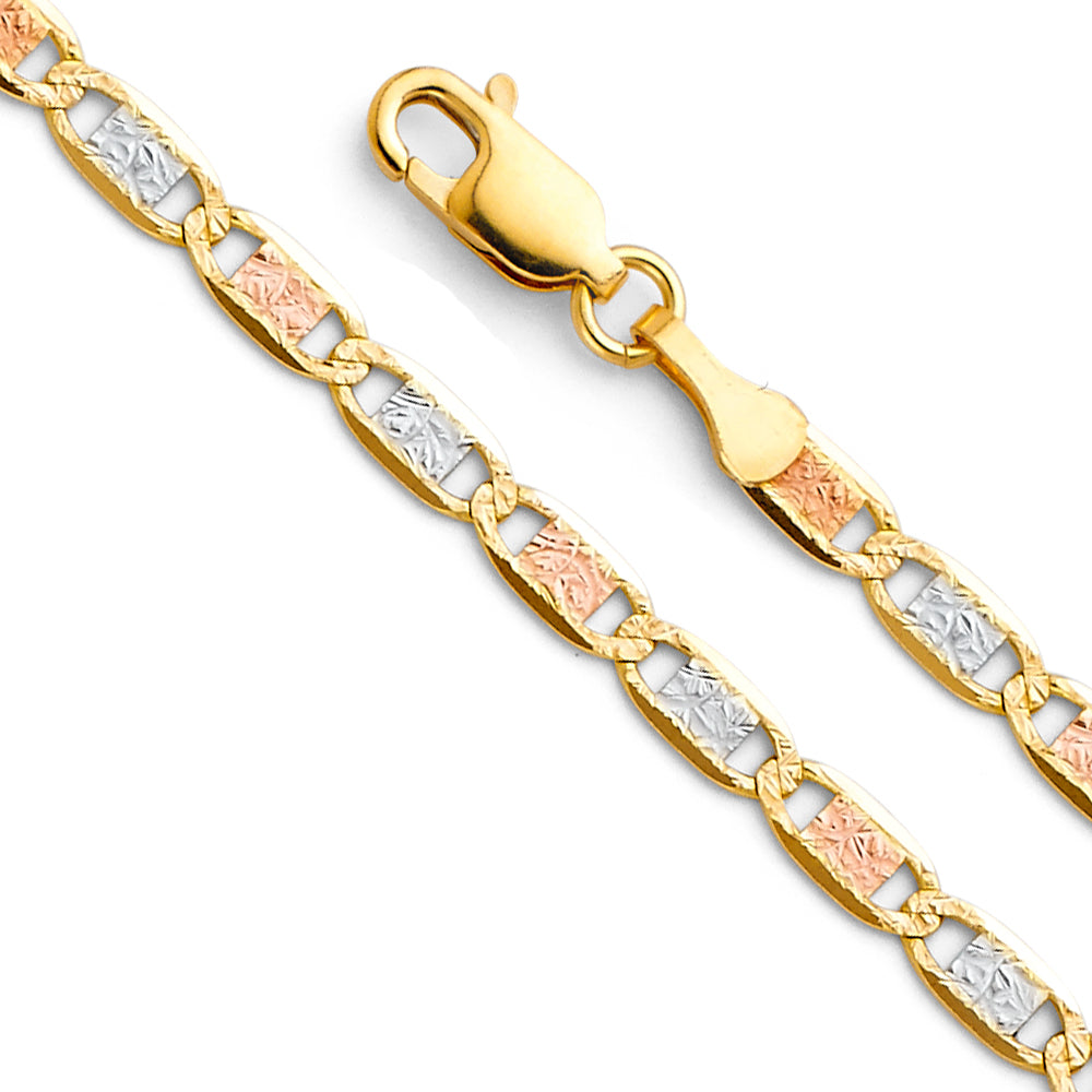 14k Gold 3.3mm Three-Tone Valentino Chain - Model CH-0373