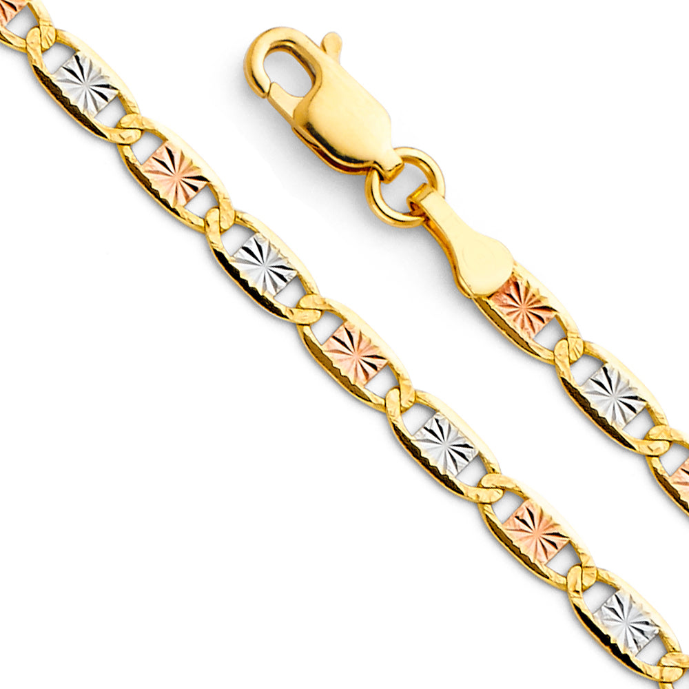 14k Gold 3.3mm Three-Tone Valentino Star Diamond-Cut Chain - Model CH-0376