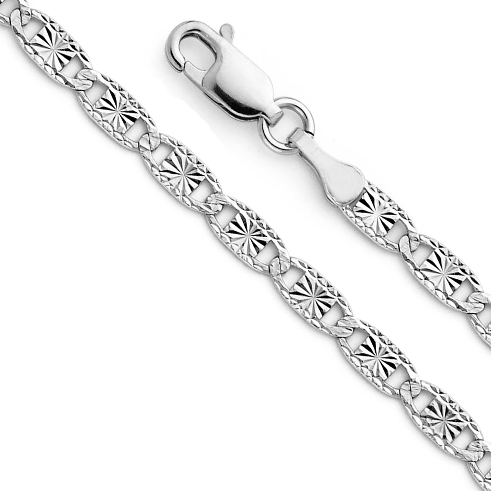 14k White Gold 3.3mm Valentino Star/edge Diamond-Cut 7.5 Inch Bracelet - Model CH-0380