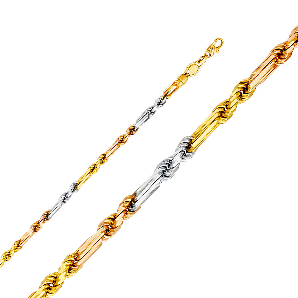 14k Gold 4mm Three-Tone Figarope Chain - Model CH-0398