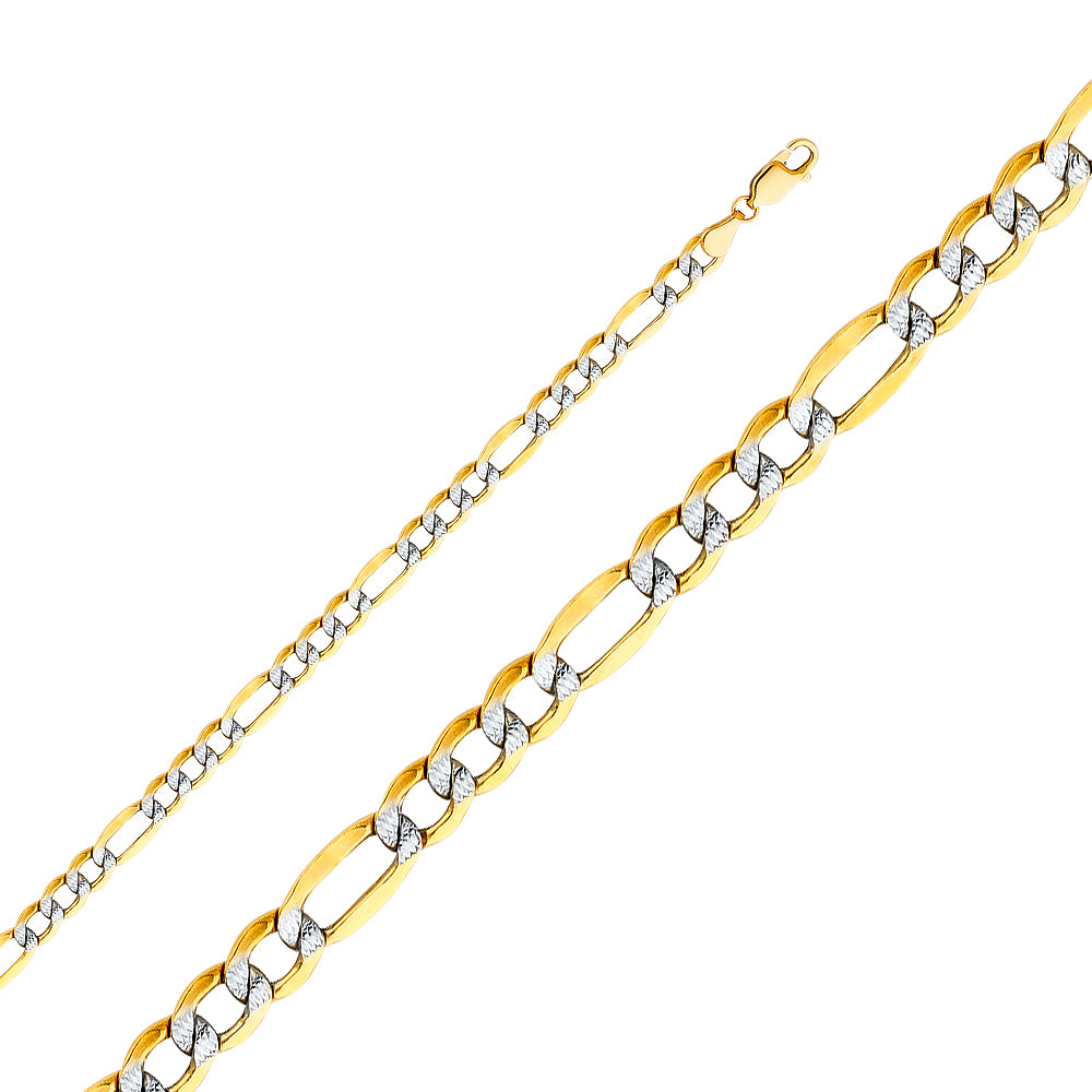 14k Gold 5mm Two-Tone Hollow Figaro Bevelled 7.5 Inch Bracelet - Model CH-0412