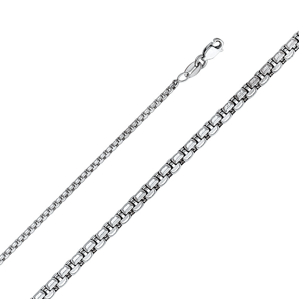 14k White Gold 1.8mm Hollow Half Round Box Chain - Model CH-0453