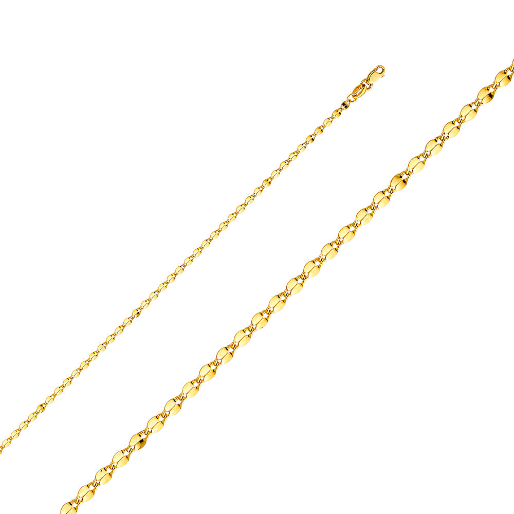 14k Gold 2.2mm Hollow Curve Mirror Chain - Model CH-0457