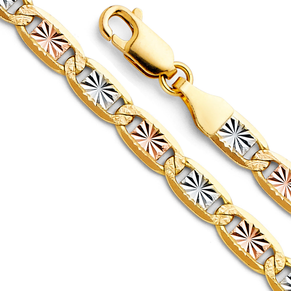 14k Gold 4.8mm Three-Tone Valentino Star Diamond-Cut 7.5 Inch Bracelet - Model CH-0510