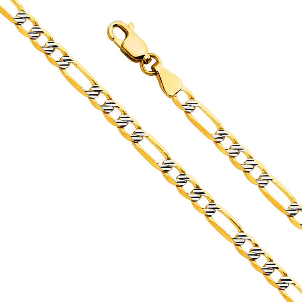 14k Gold Two-Tone 3.8mm Fancy Figaro Bracelet 7.5 Inch - Model CH-0563