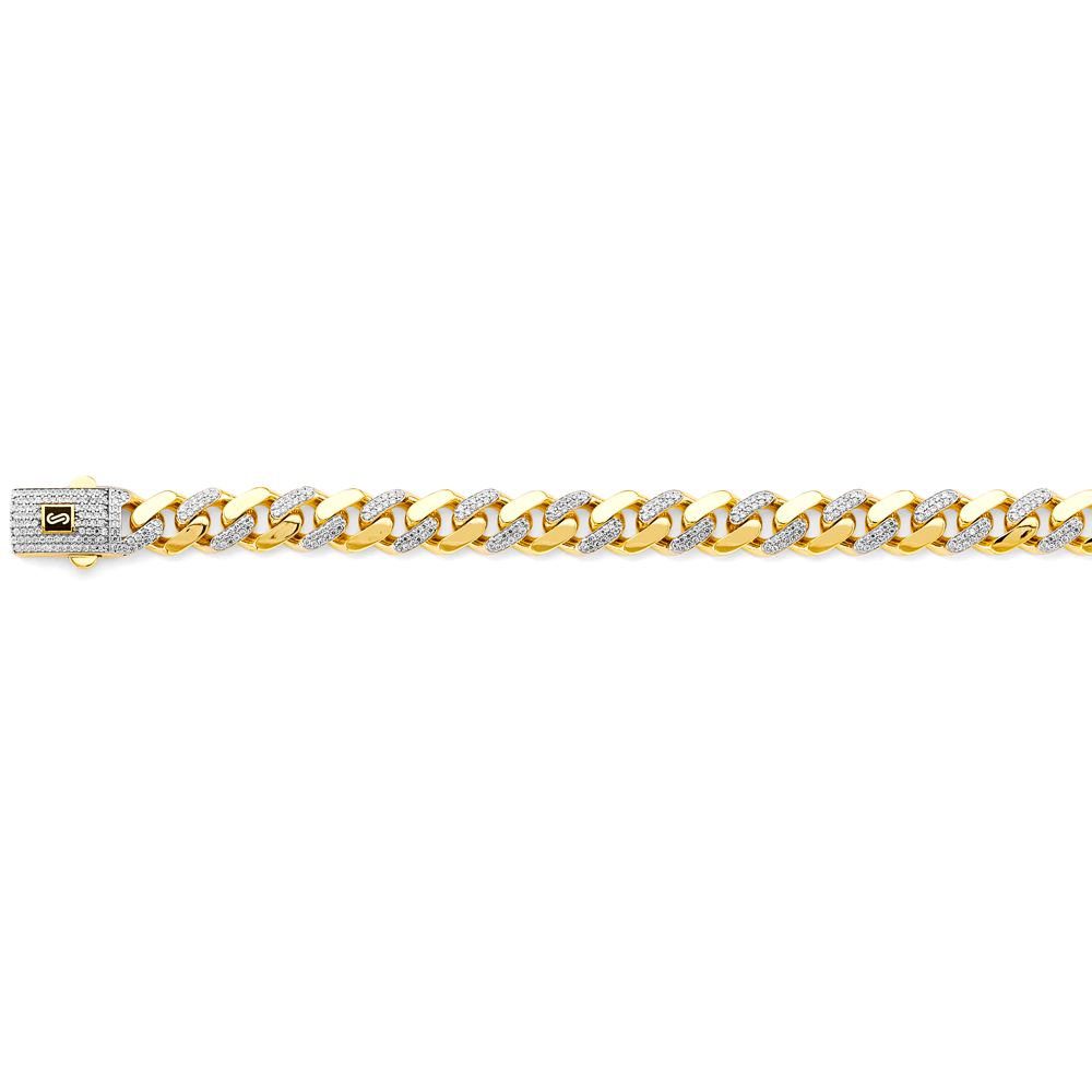 14k Gold Two-Tone 9.5mm Monaco Curb With CZ Link 8.5 Inch Bracelet - Model CH-0593