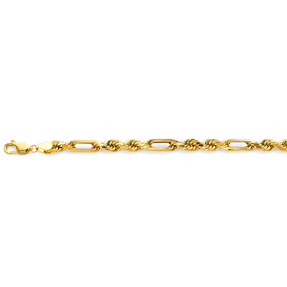 14k 5mm Hollow Figaro Rope Chain Bracelet 8.5 Inch - Model CH-0602