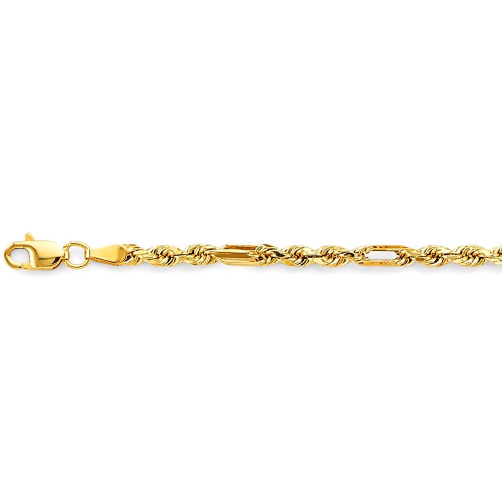14k 3mm Hollow Figaro Rope Chain Bracelet 8 Inch - Model CH-0605
