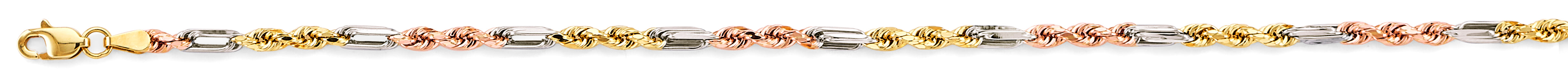 14k Tri-Color 3mm Hollow Figaro Rope Chain - Model CH-0606