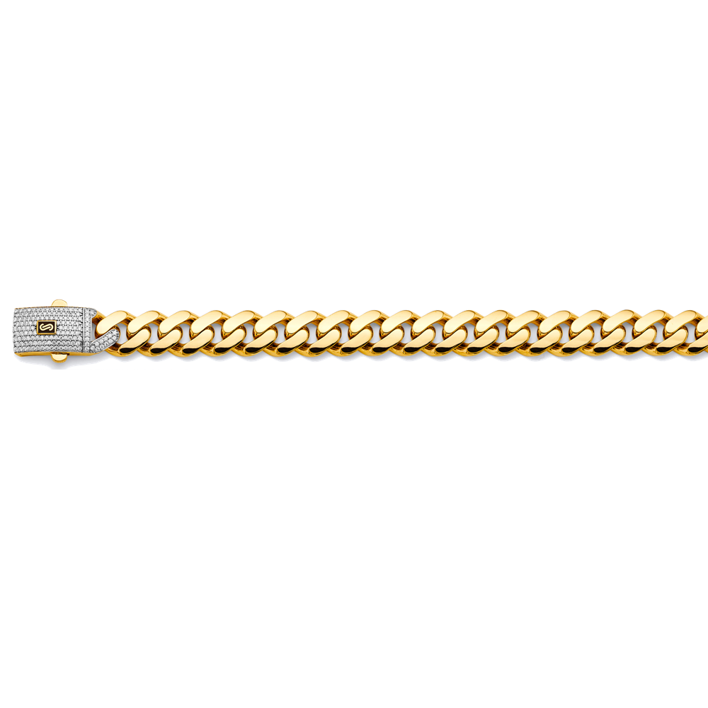 14k Gold Two-Tone 13.5mm Monaco Curb With CZ Lock Chain - Model CH-0612