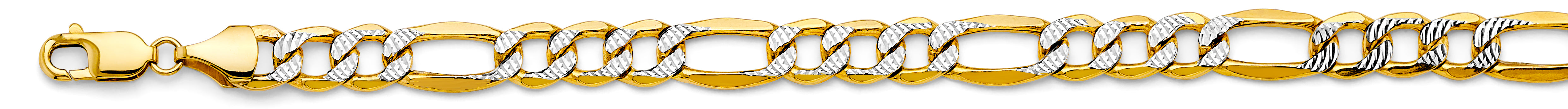 14k Gold Two-Tone 8.6mm Hollow Bevel Figaro Bracelet 8.5 Inch - Model CH-0656