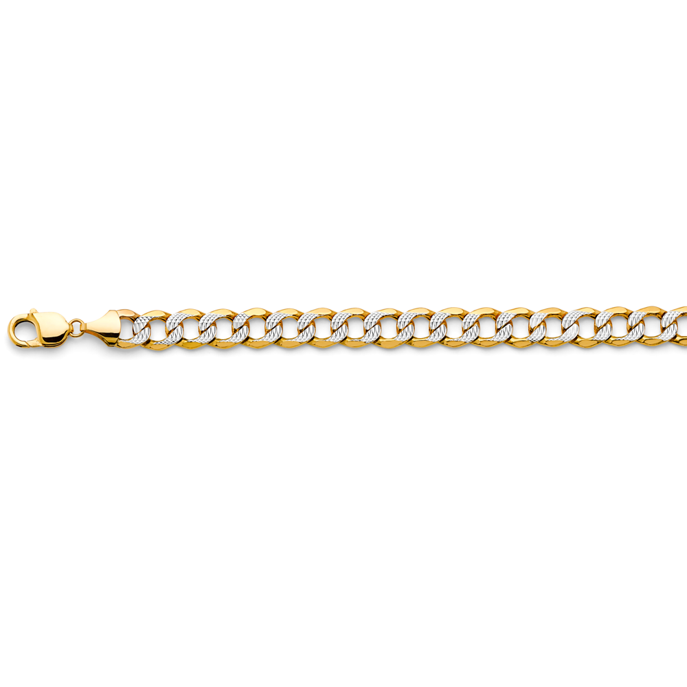 14k 2t 10.8mm Hol Bevelled Curb Chain Bracelet Wp 8.5 Inch - Model CH-0661