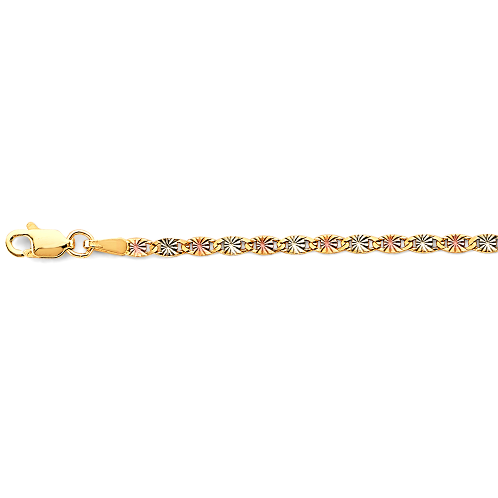 14k Gold Three-Tone 2.3mm Flat Valentino Star Diamond-Cut Chain - Model CH-0671