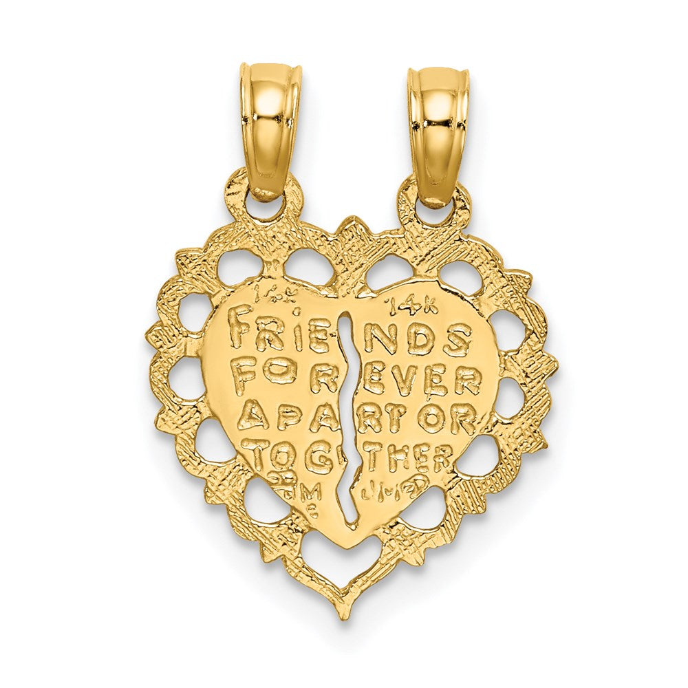 Gold Polished BEST FRIEND 2 Piece Break-Apart Heart Charm Necklace - Model D1097 - Charlie & Co. Jewelry