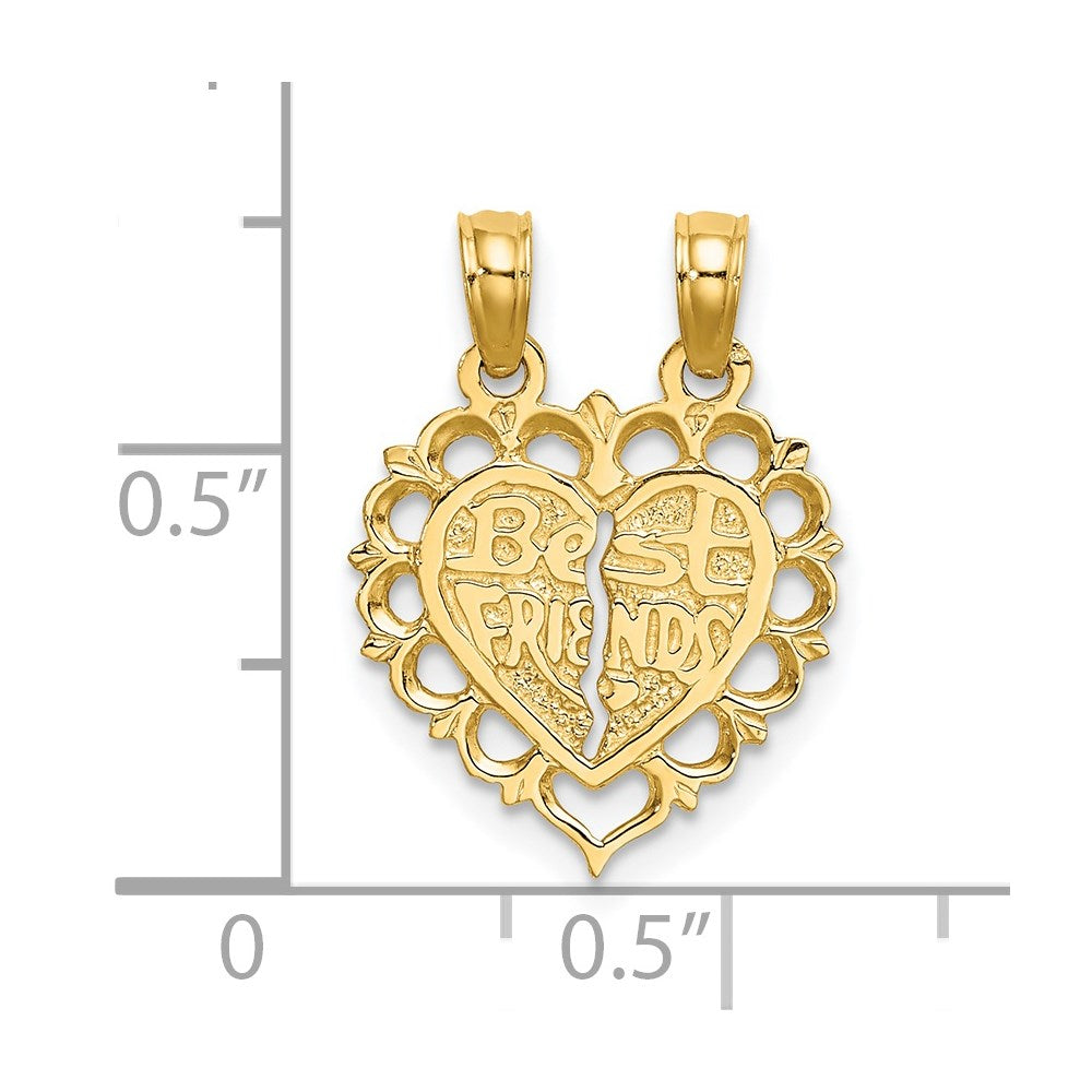 Gold Polished BEST FRIEND 2 Piece Break-Apart Heart Charm Necklace - Model D1097 - Charlie & Co. Jewelry