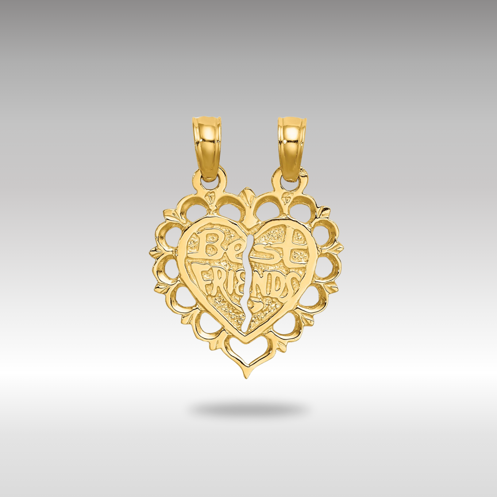 Gold Polished BEST FRIEND 2 Piece Break-Apart Heart Charm Necklace - Model D1097 - Charlie & Co. Jewelry