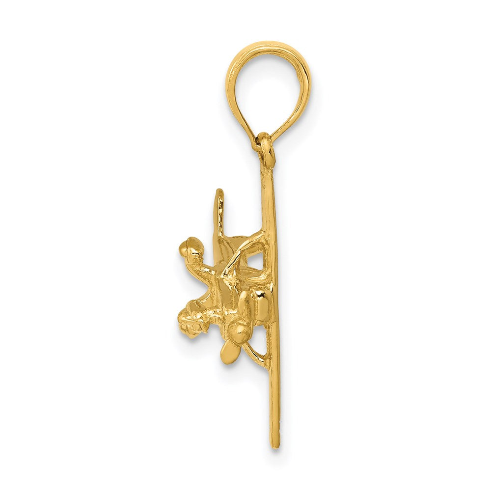 14k Gold 3D High-Wing Airplane Pendant - Charlie & Co. Jewelry