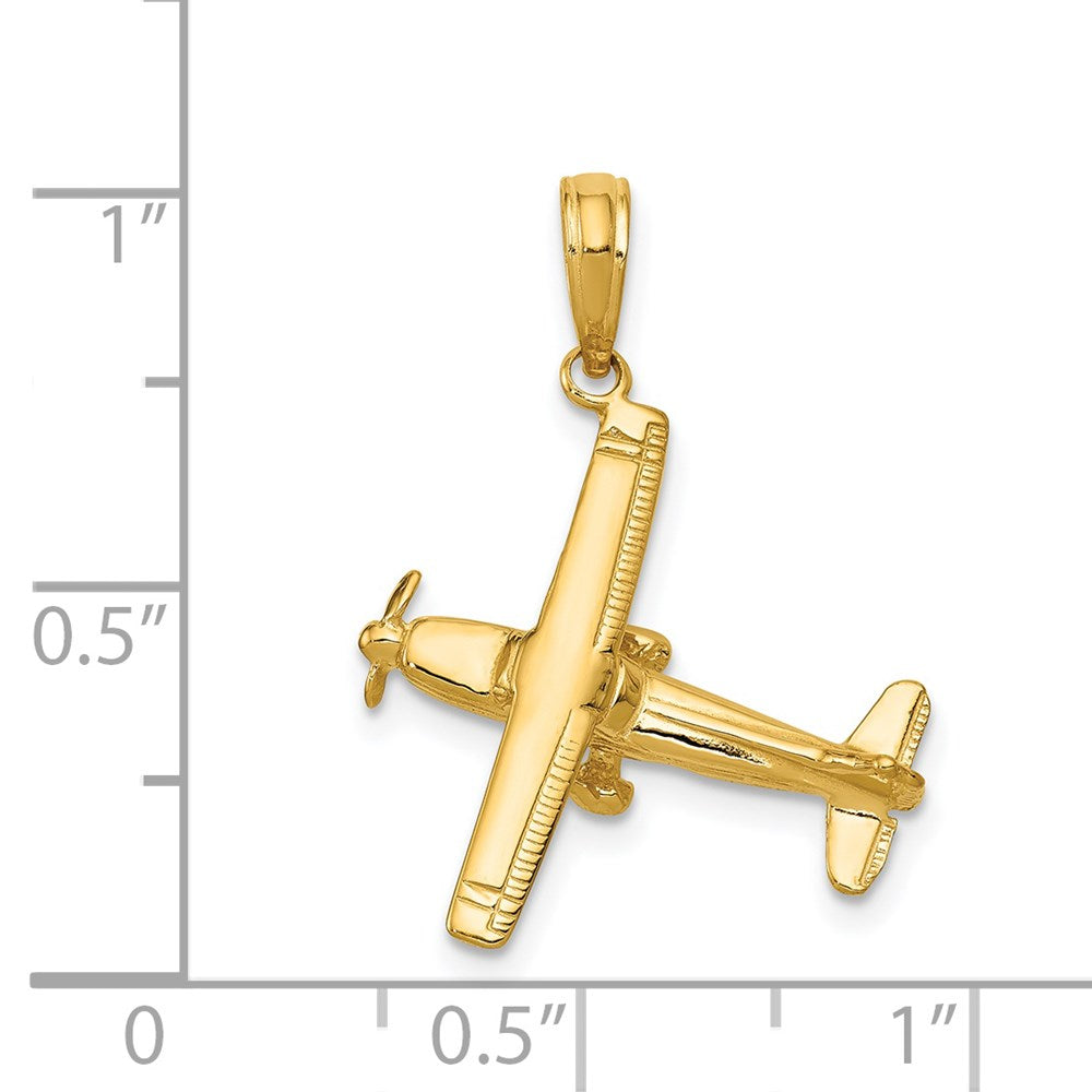 14k Gold 3D High-Wing Airplane Pendant - Charlie & Co. Jewelry