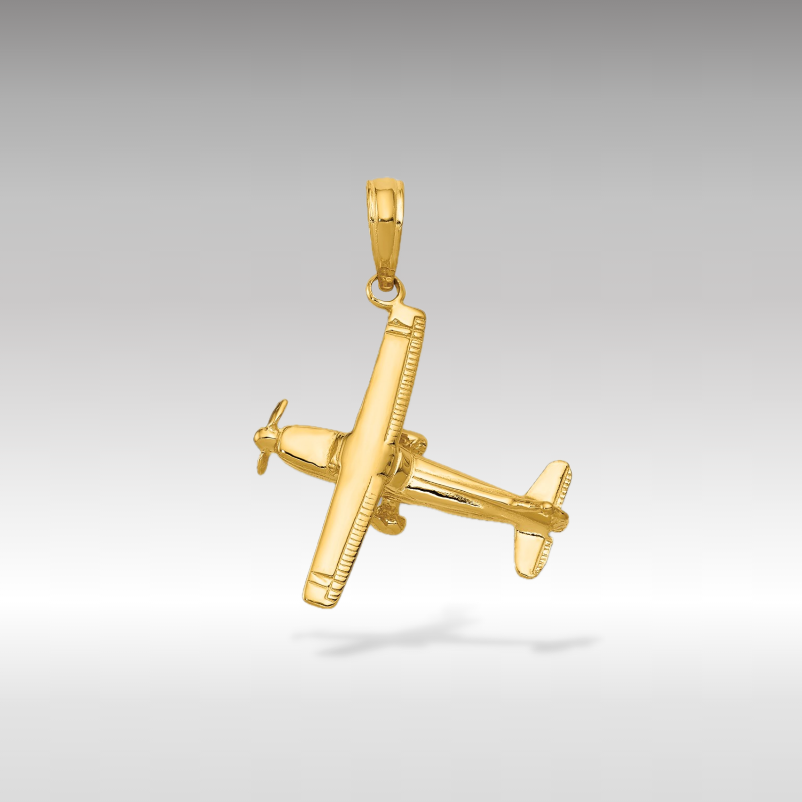 14k Gold 3D High-Wing Airplane Pendant - Charlie & Co. Jewelry