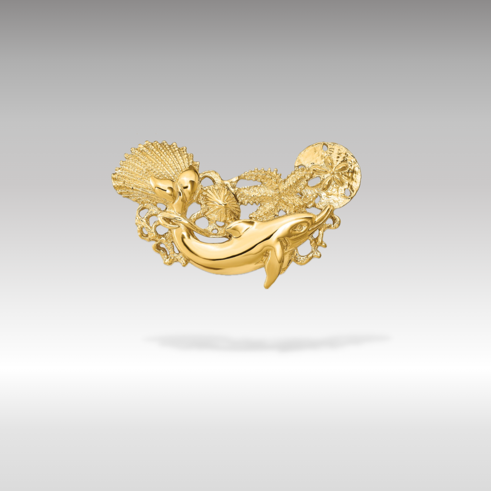 14k Gold Dolphin and Shell Cluster Slide Pendant - Charlie & Co. Jewelry
