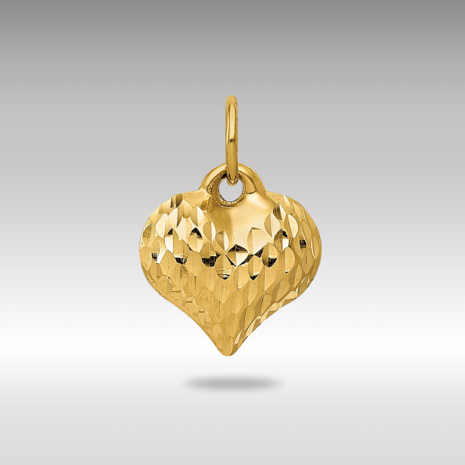 Gold Polished and Textured 3-D Heart Necklace Pendant Model-D2887 - Charlie & Co. Jewelry